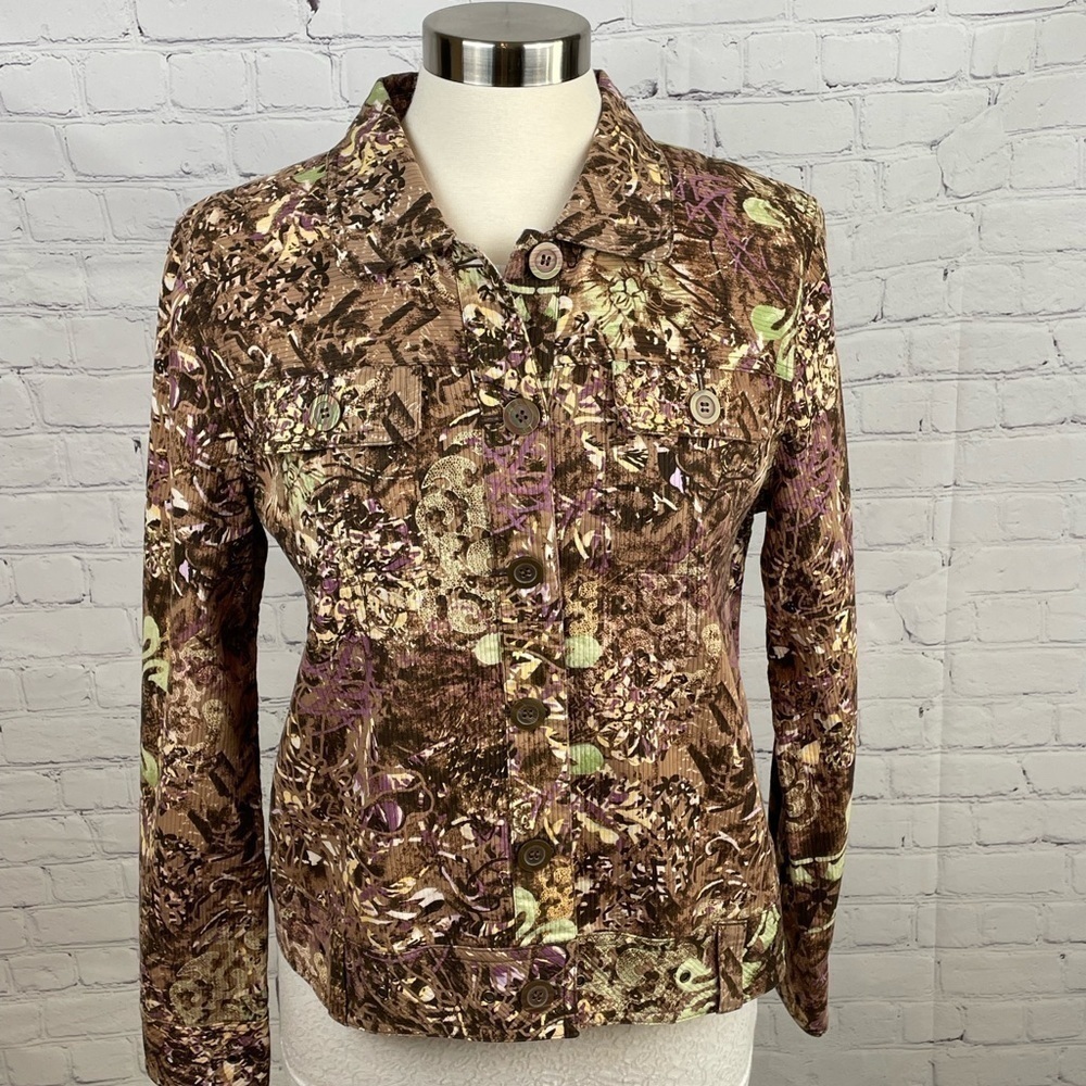 Christopher & Banks Multi Color 100% Cotton Button Front Jacket Size Large
